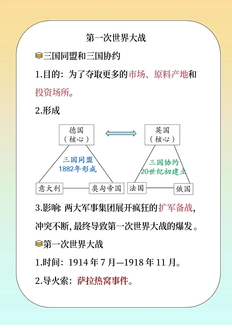 人教版部编初中历史九下第一次世界大战 教材解读 讲义第1页