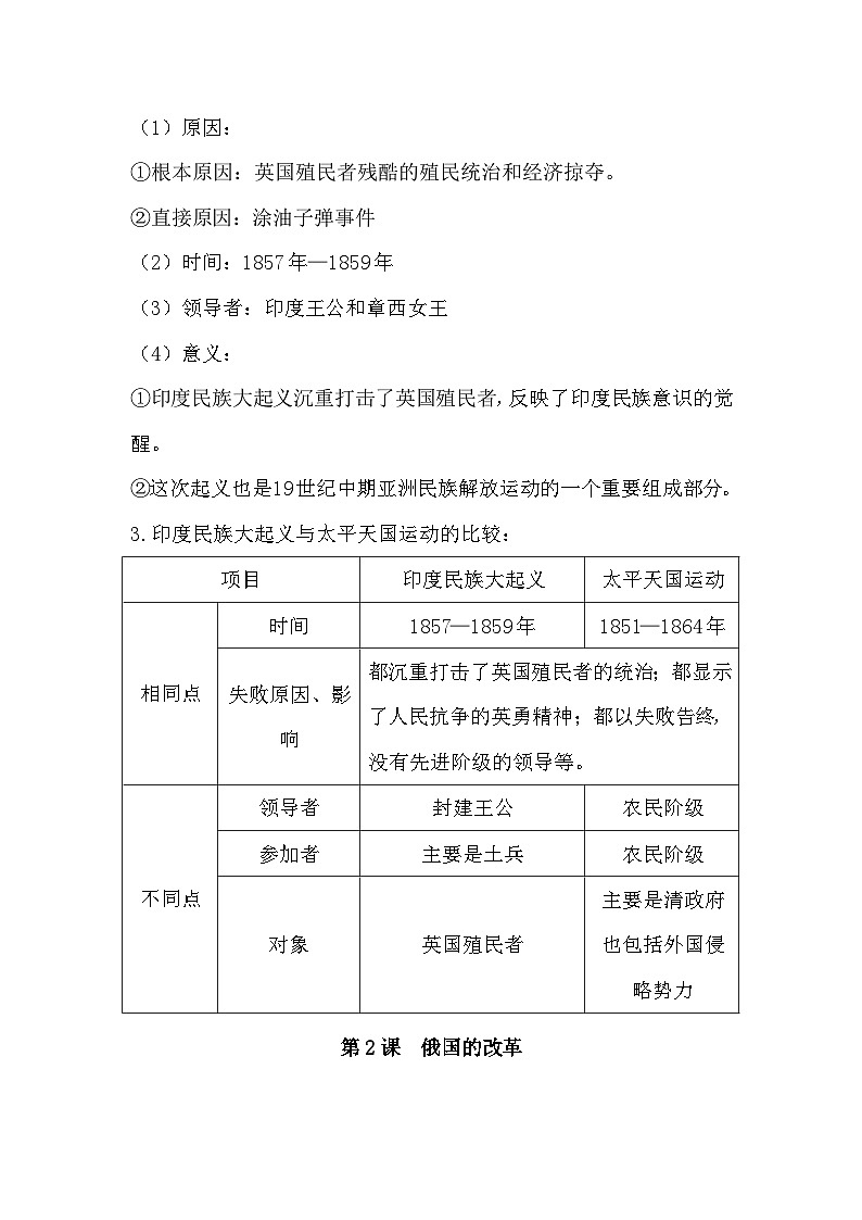 人教版部编初中历史九下第一二单元知识点清单第2页