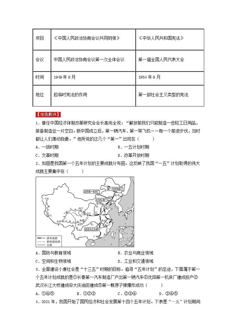 人教版部编初中历史八下2-4《新中国工业化的起步和人民代表大会制度的确立》导学案第3页
