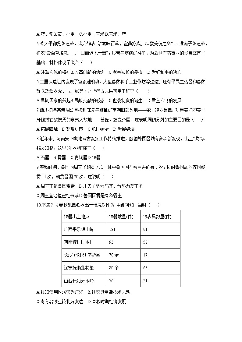 贵州省毕节市金沙县2024-2025学年七年级上学期期中教学质量监测卷历史试题（学生版）第2页
