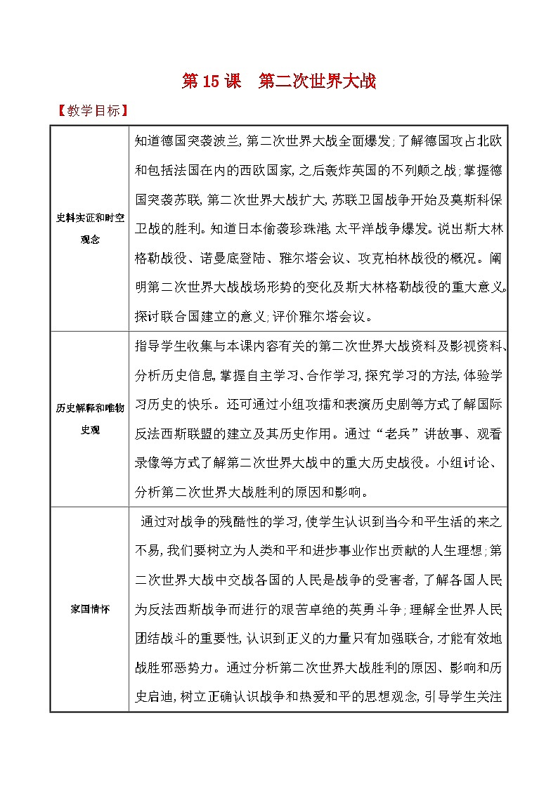 4.15　第二次世界大战 教学设计—2025—2026学年九年级下册《历史》统编版第1页