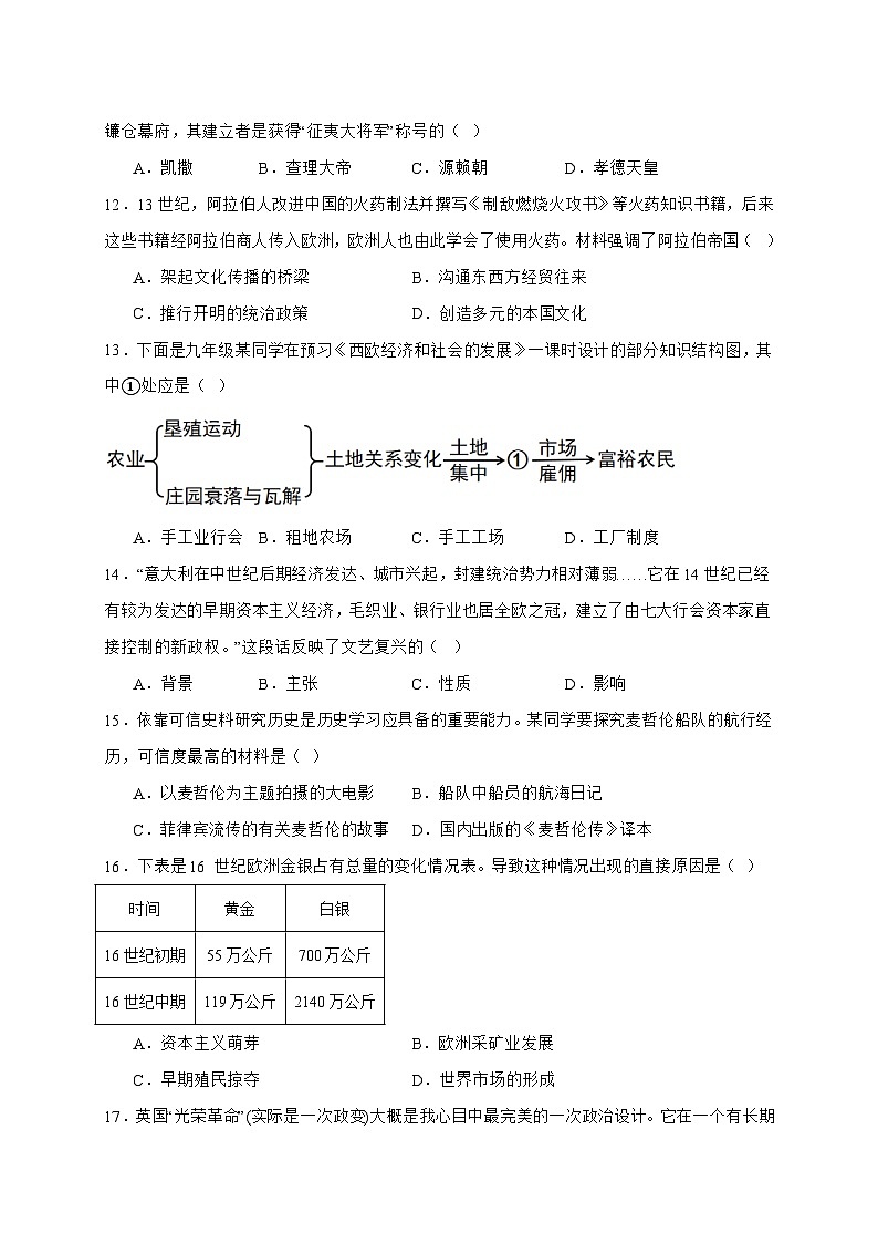 2025-2026学年江苏省苏州市吴江区九年级上册10月随堂练习历史试卷【附答案】第3页
