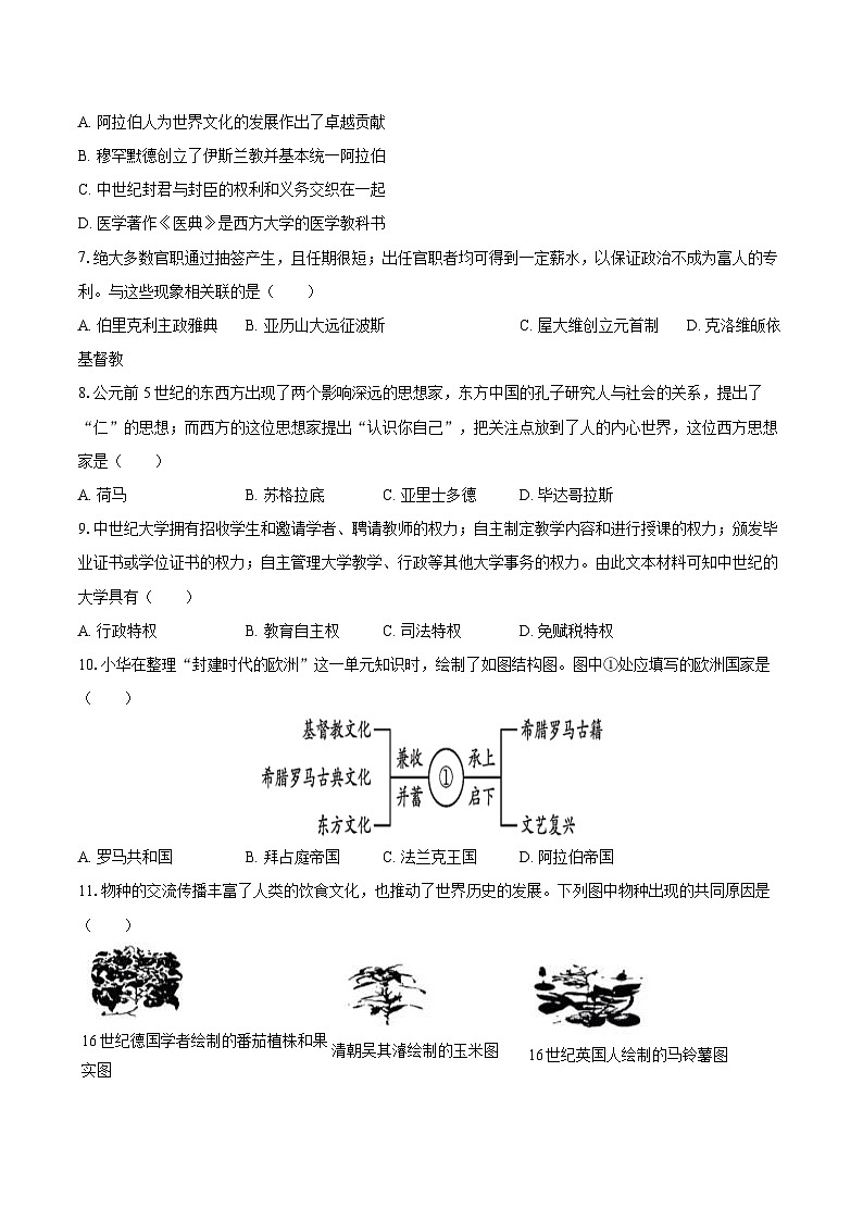 2025-2026学年江苏省徐州市铜山区九年级（上）期中历史试卷（有答案和解析）第2页
