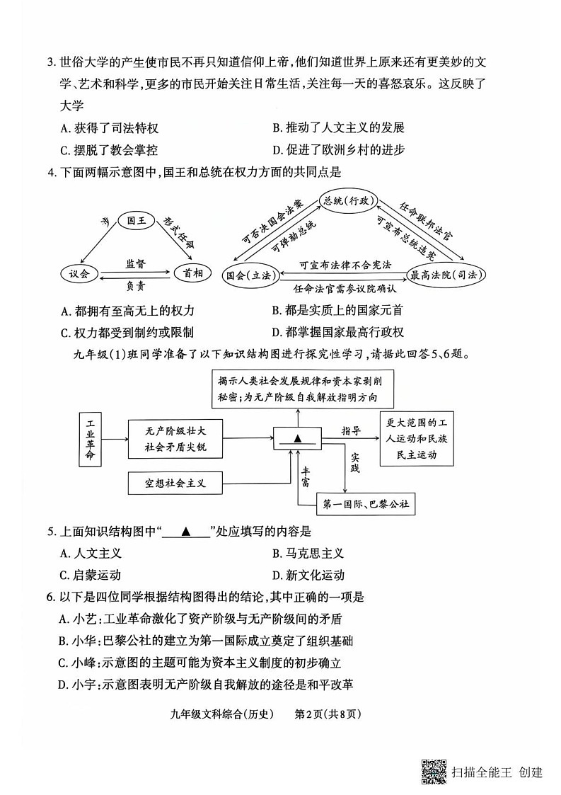 山西省晋中市榆社县多校联考2024-2025学年九年级上学期1月期末历史试题第2页