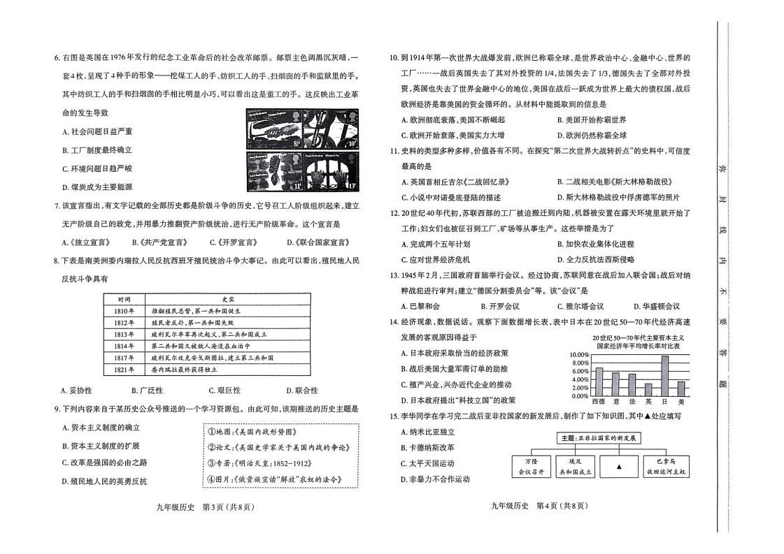 山西省太原市2024-2025学年九年级上学期1月期末历史试题第2页