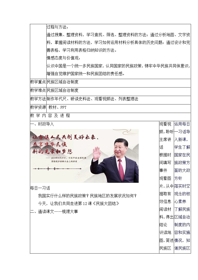 人教版部编初中历史八下4-12《民族大团结》大单元教学设计第2页