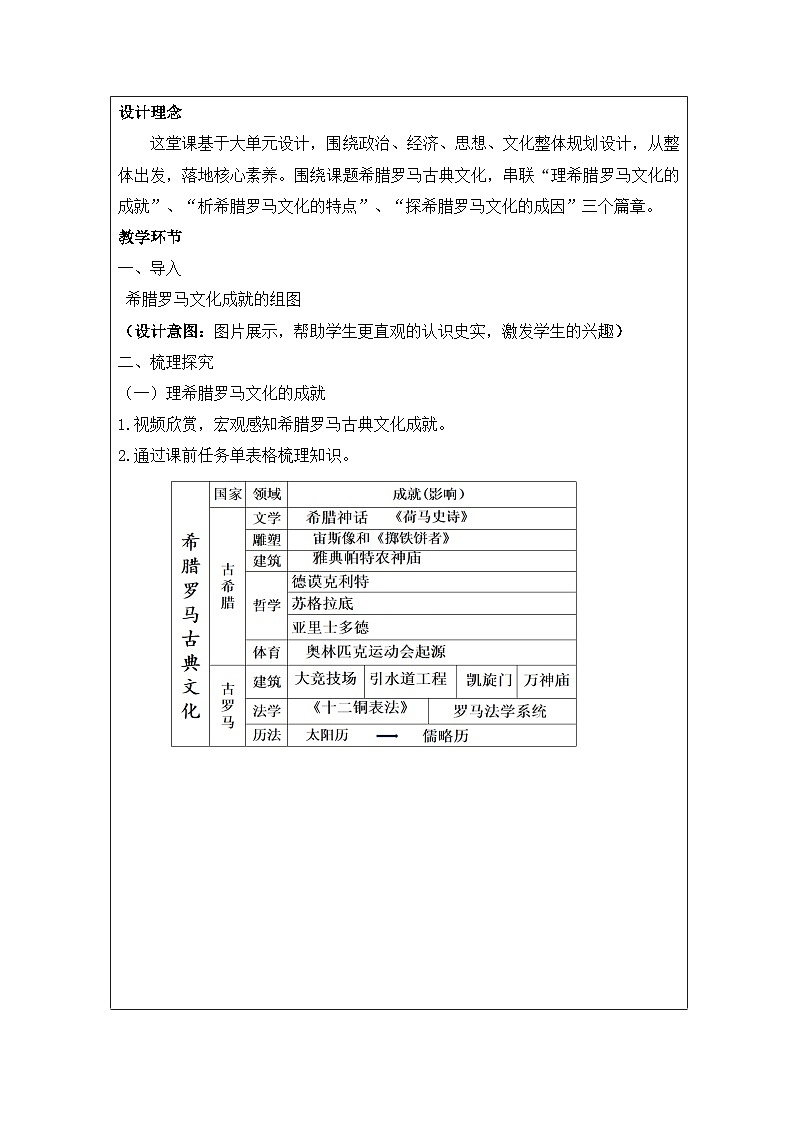 历史与社会九年级上册人教版中国历史第6课 希腊罗马古典文化-教学设计第2页