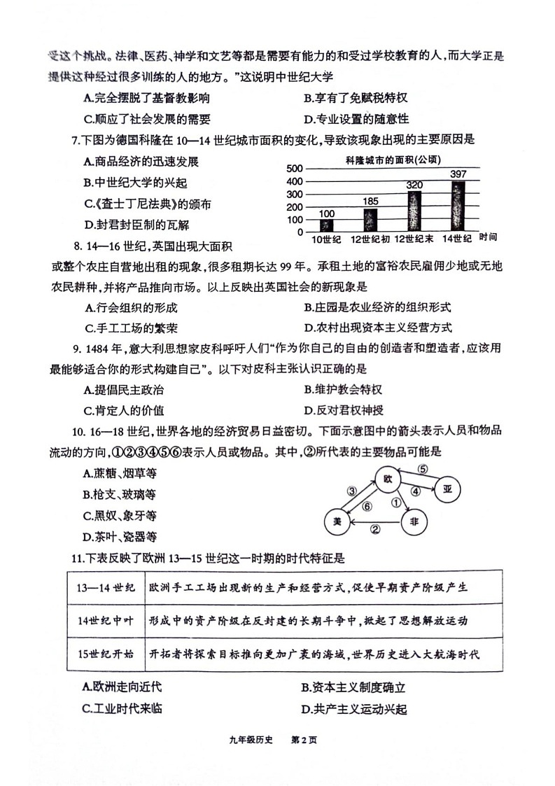 重庆市奉节县2024—2025学年九年级上学期期末历史试题第2页