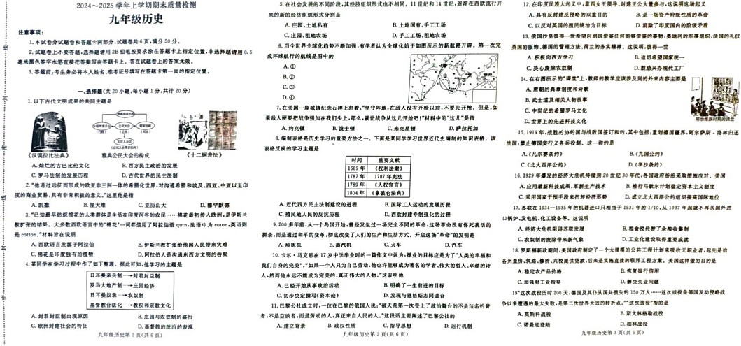 河南省平顶山市汝州市2024-2025学年九年级上学期1月期末历史试题第1页