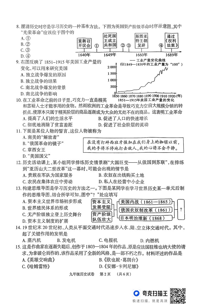 湖南省岳阳市临湘市2024-2025学年九年级上学期期末考试历史试题第2页