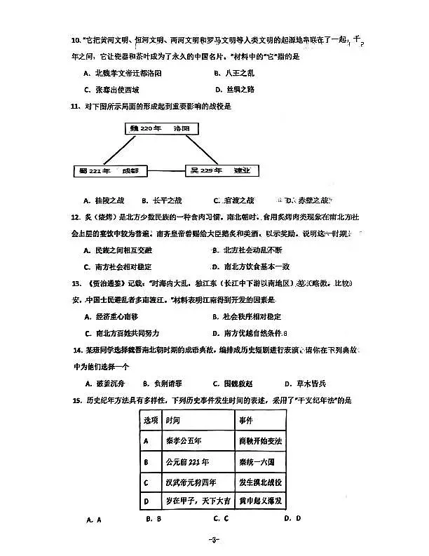 辽宁省沈阳市第43中学2025-2026学年第一学期12月七年级历史月考试卷（含答案）第3页