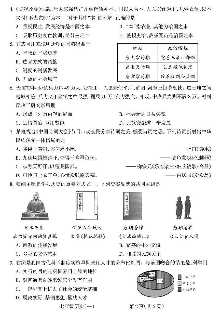 河北省张家口市2024-2025学年七年级下册七年级历史月考模拟试题第2页