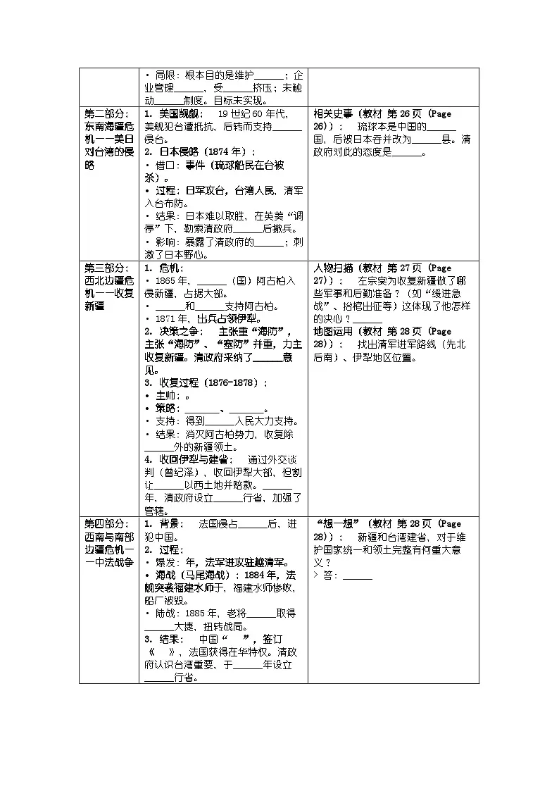 第二单元 第四课《洋务运动和边疆危机》导学案第3页