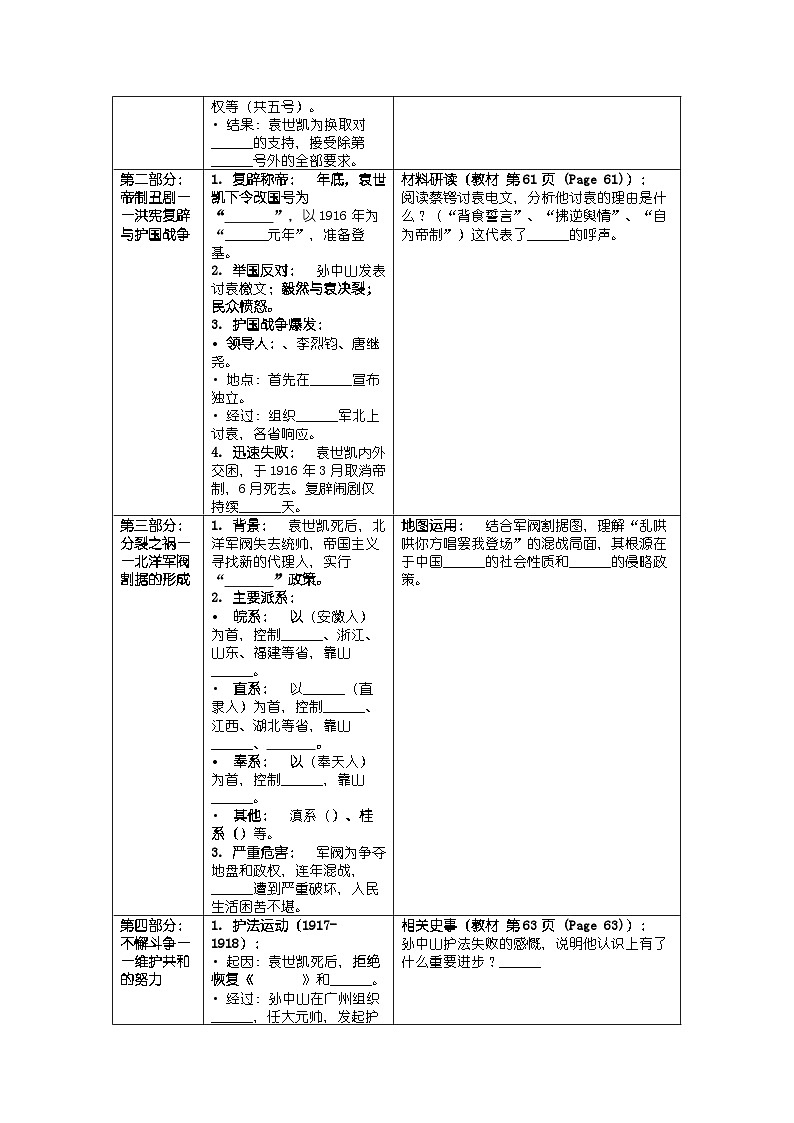 第三单元 第十课《帝制复辟与军阀割据》导学案第3页