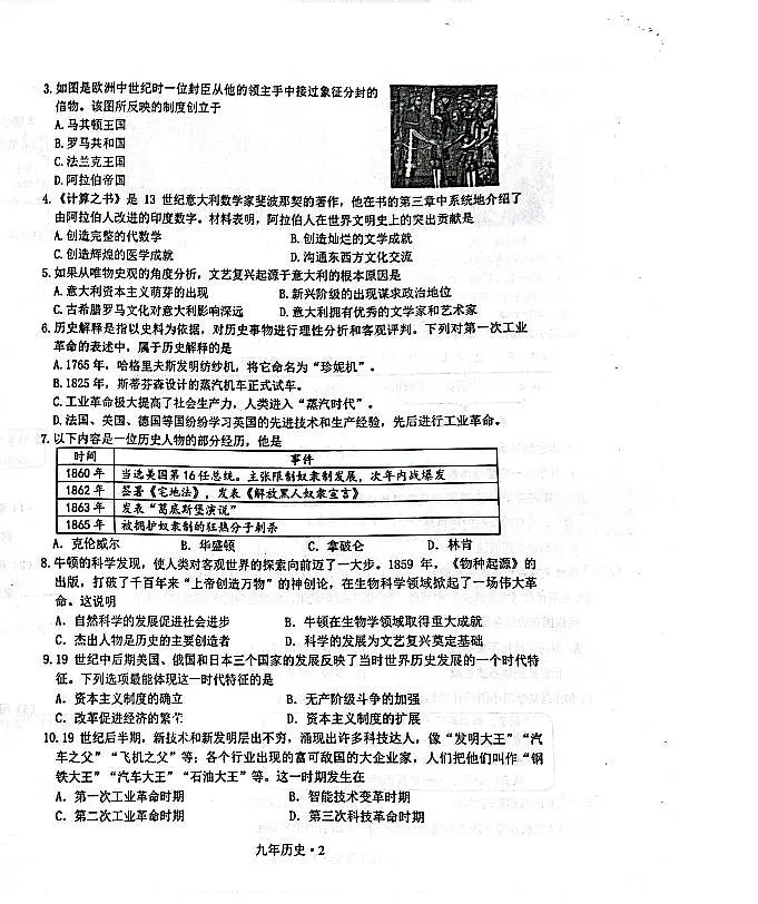 辽宁省沈阳沈北2024-2025学年九上历史期末试卷+答案第2页