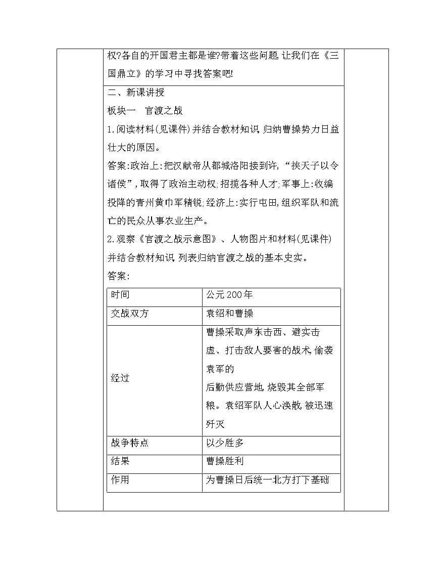 统编版（2024）七年级上册历史第四单元 三国两晋南北朝时期：政权分立与民族交融（第16~20课）教案（表格式）第2页