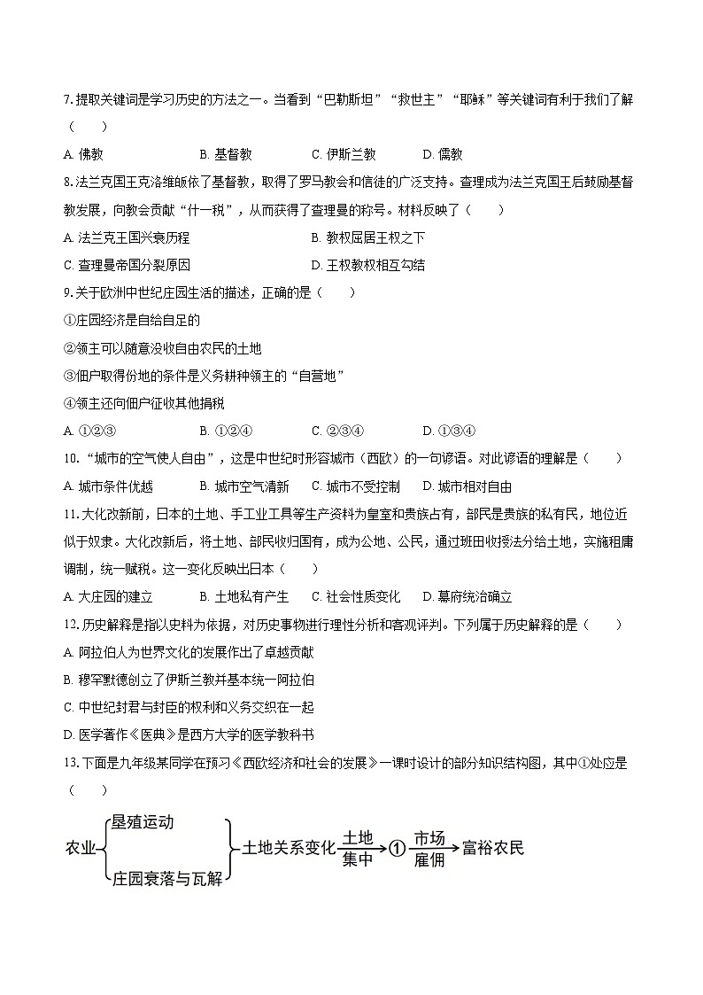 2025-2026学年湖南省岳阳市汨罗市九年级（上）期中历史试卷-自定义类型第2页