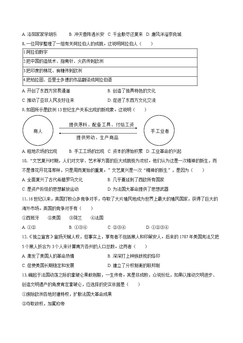 2025-2026学年重庆市龙水湖育才中学九年级（上）期中历史试卷（含答案）第2页