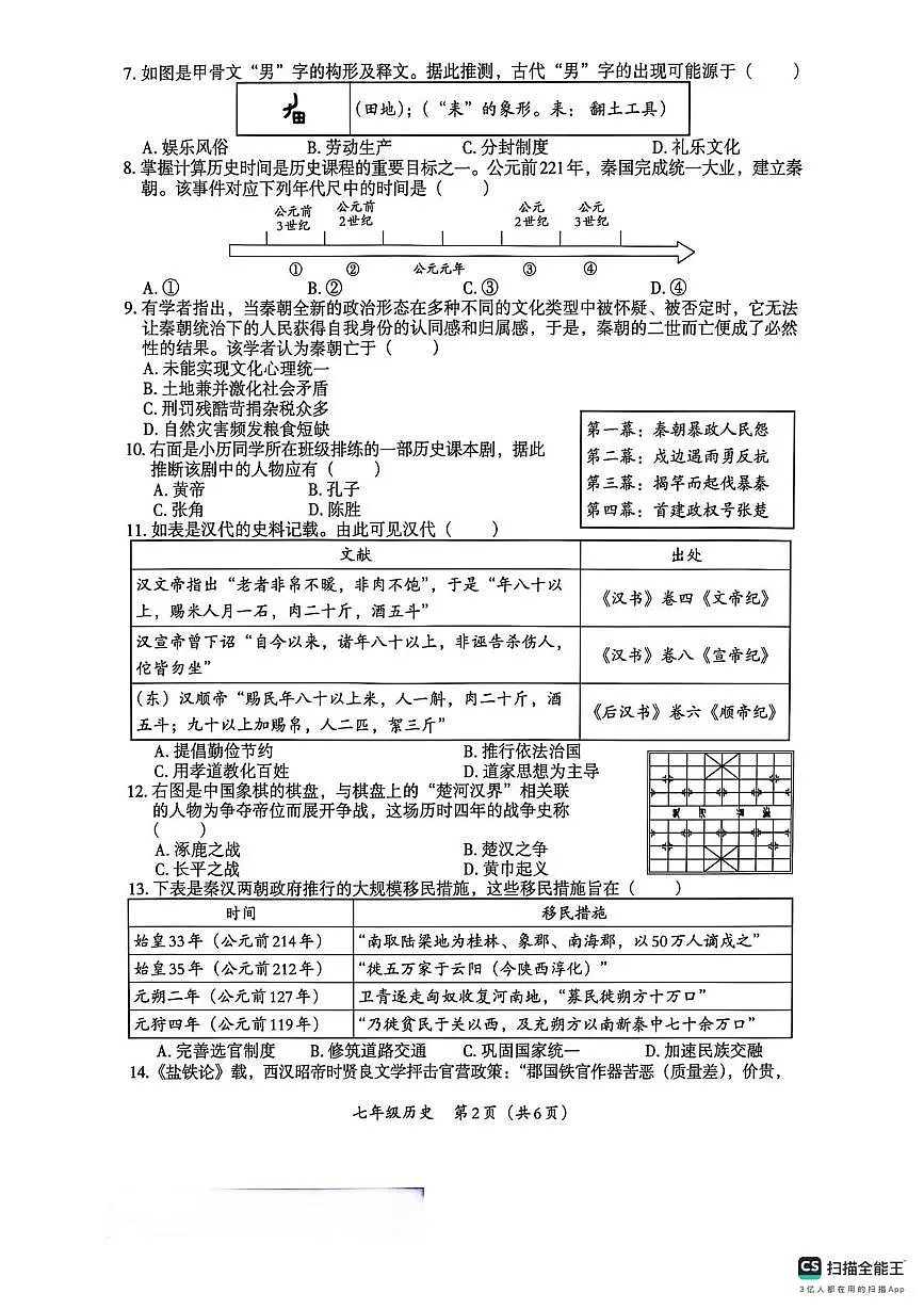 河南省部分市县学校2025-2026学年七年级上学期12月月考历史试卷第2页