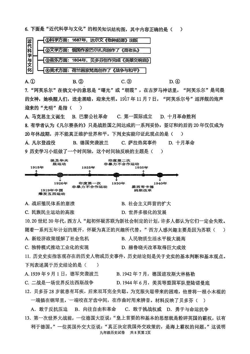山东省临沂市蒙阴县第三中学2025-2026学年九年级上学期12月月考历史试题第2页