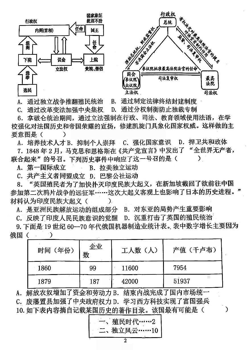 河南省实验中学2025-2026学年九上12月月考历史试题及答案第2页
