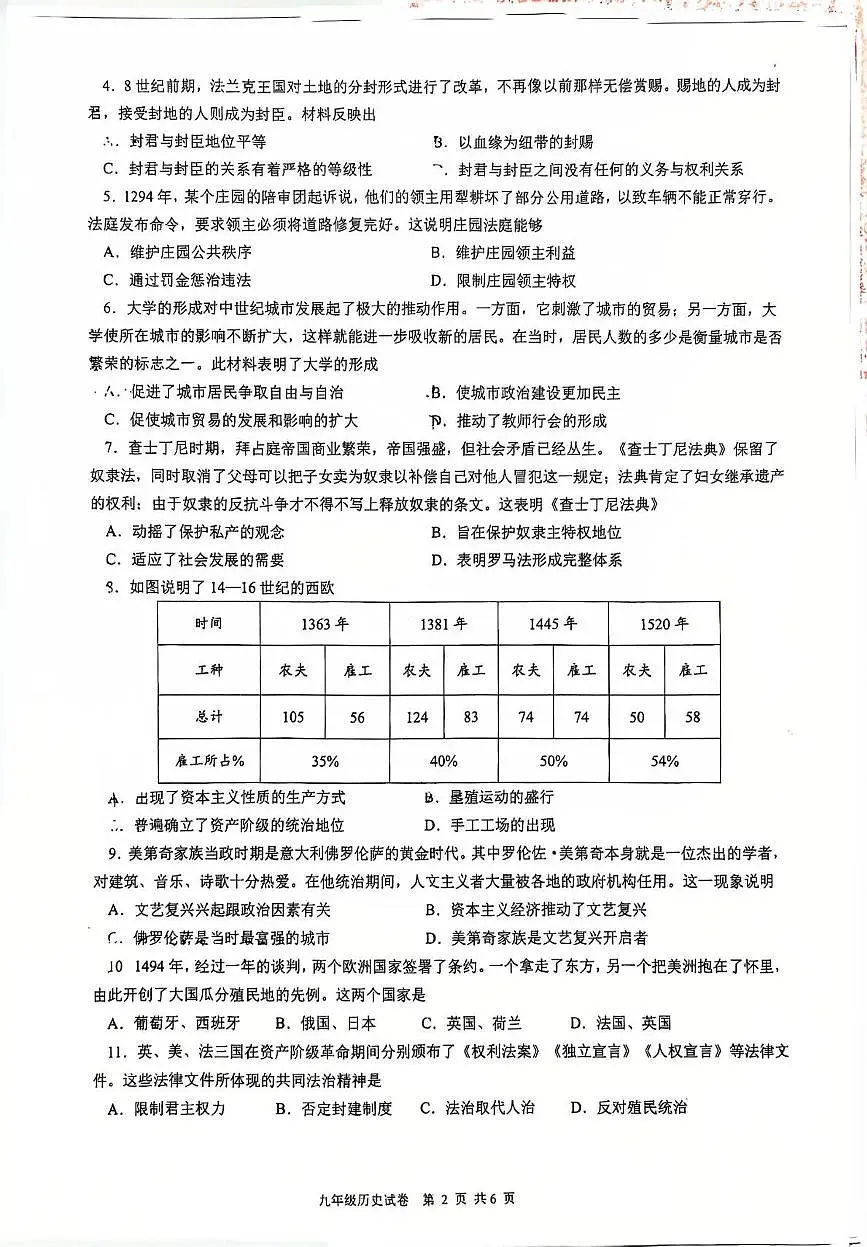 广东省广州市荔湾区西关广雅实验学校2025-2026学年九年级上学期12月月考历史试题第2页