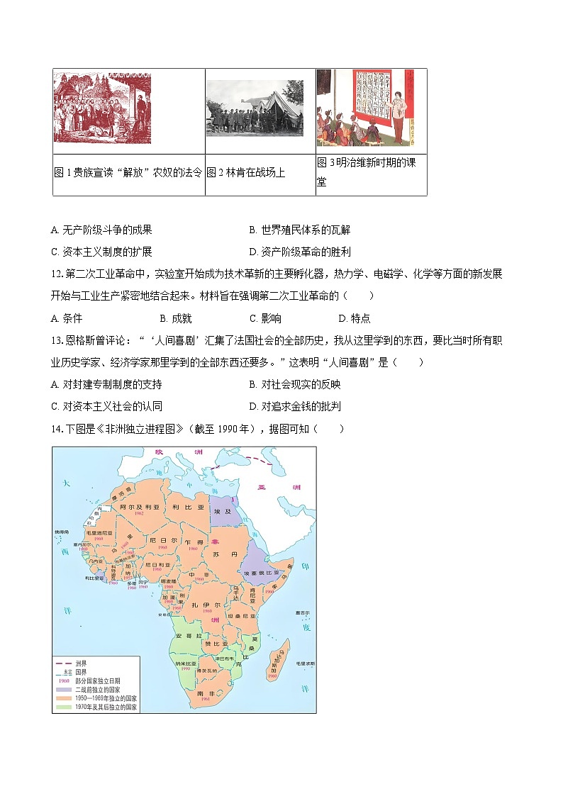 2025-2026学年重庆市育才中学九年级（上）期中历史试卷-自定义类型第3页