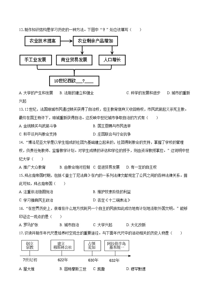 2025-2026学年新疆伊犁州九年级（上）期中历史试卷-自定义类型第3页
