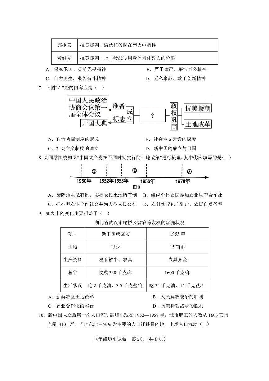 福建省罗源滨海学校 2024-2025 学年八年级下学期3月适应性练习历史试题第2页