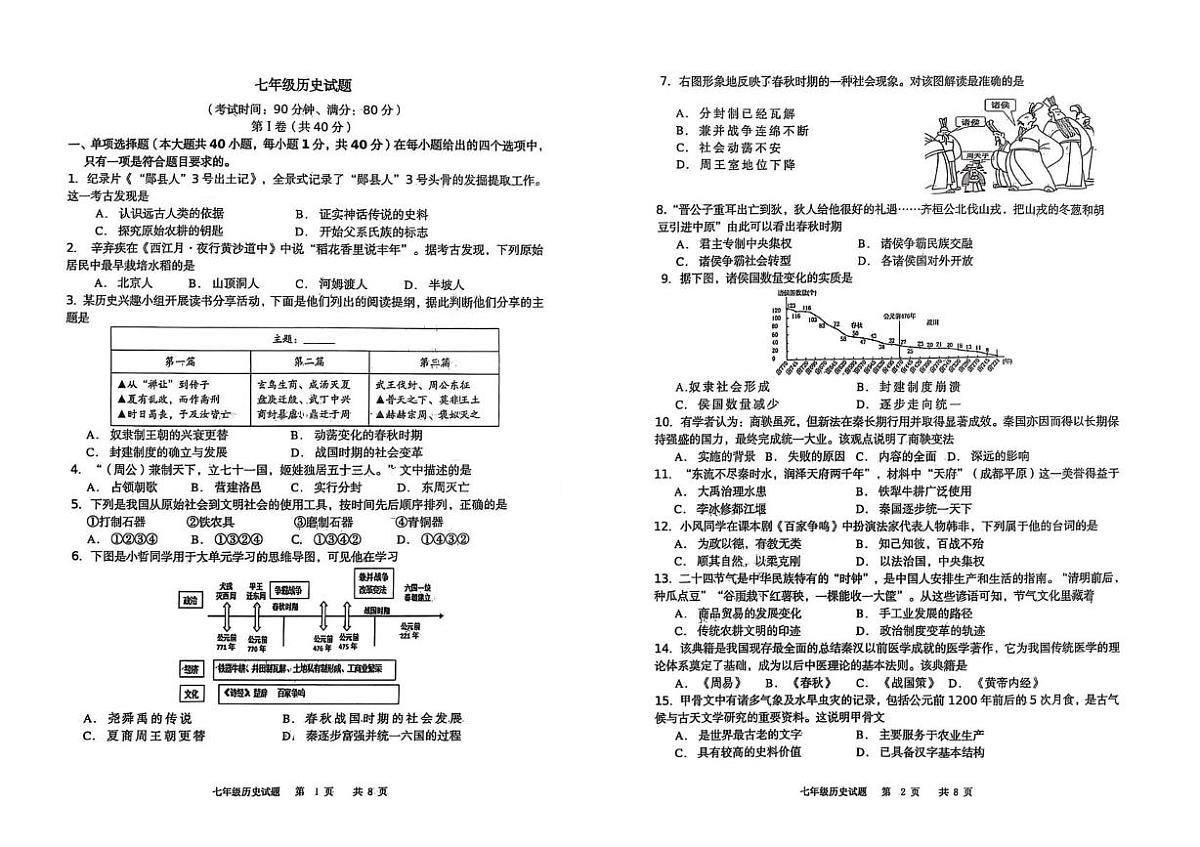 山东省青岛市崂山区2024-2025学年七年级上学期期末历史试题第1页