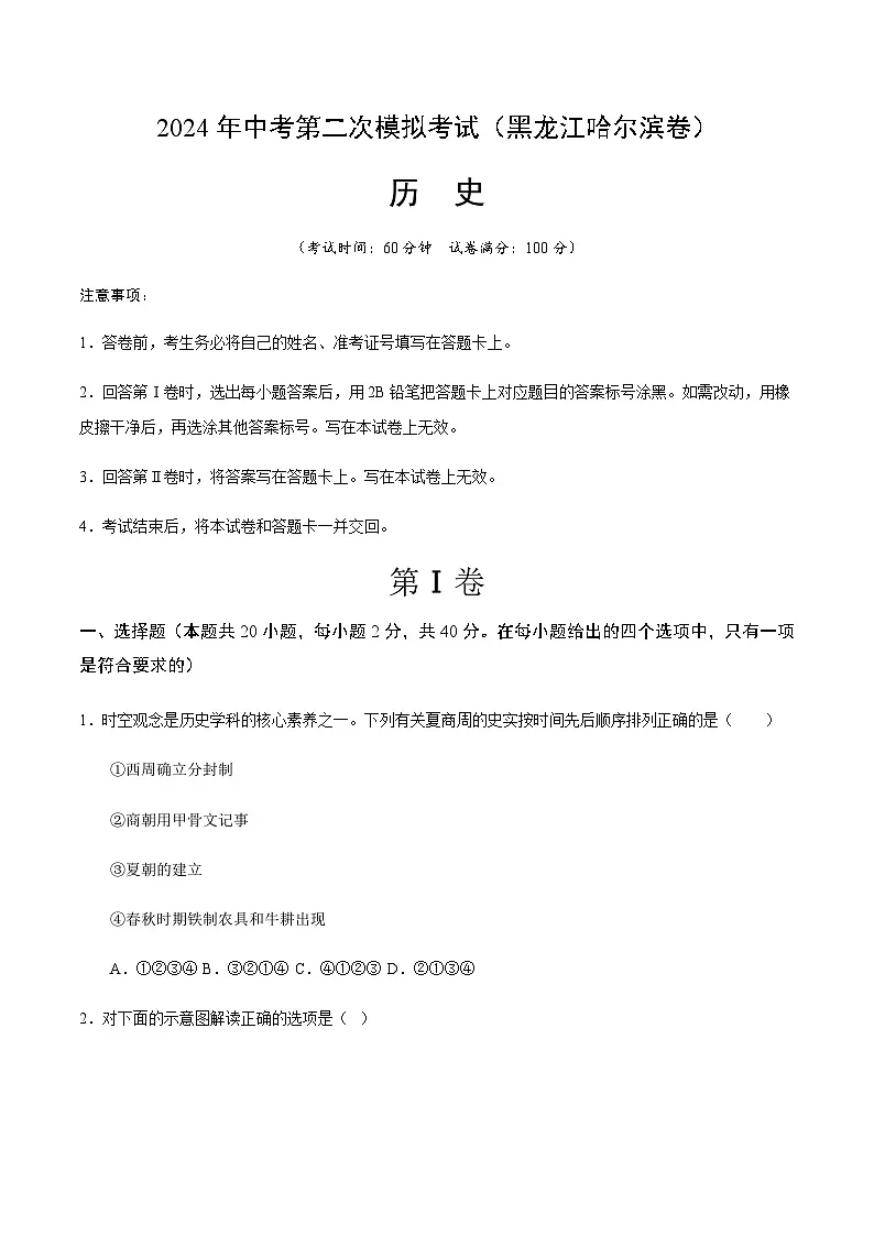 2024年中考历史（黑龙江哈尔滨）第二次模拟考试（含答案）第1页