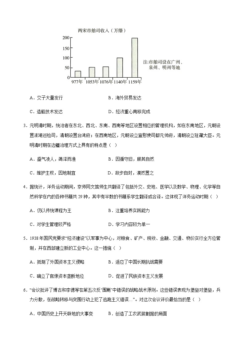 2024年中考历史（湖南省）第二次模拟考试（含答案）第2页
