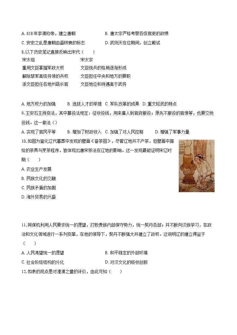 2024-2025学年广东省深圳市福田区红岭中学七年级（下）期中历史试卷-自定义类型第2页