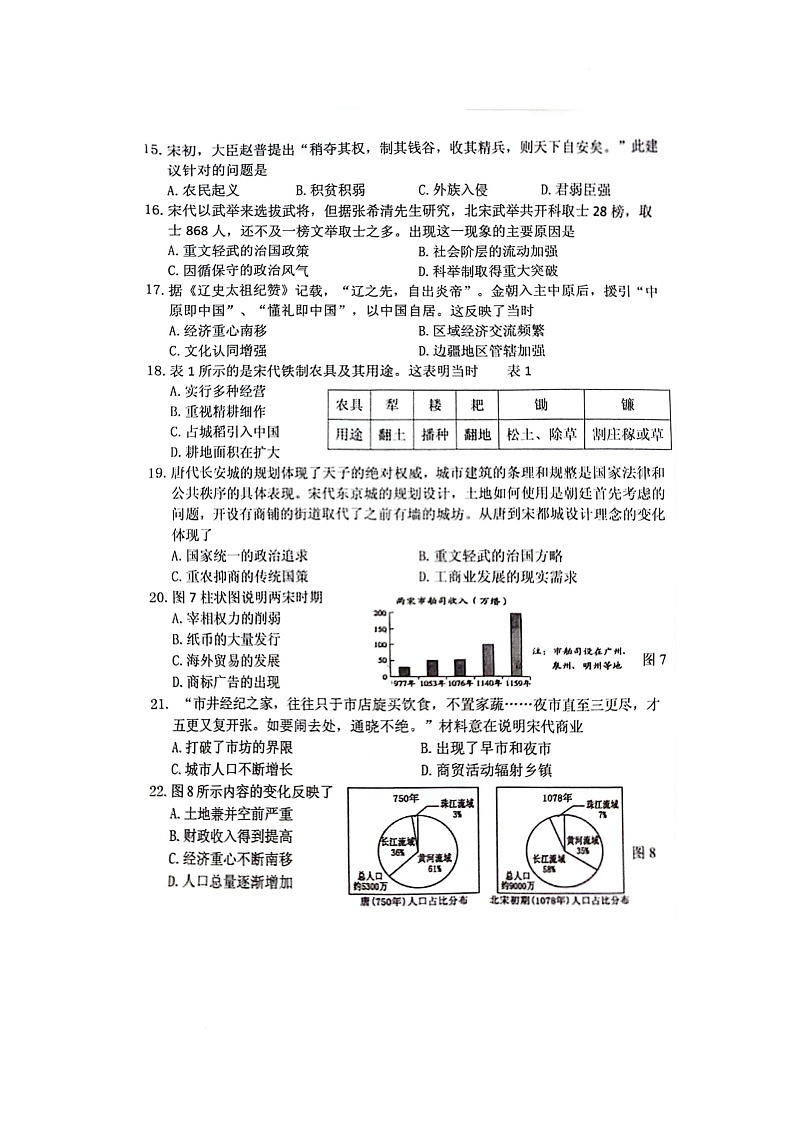 福建省福州市七年级下学期历史期中质量检查试卷-A4第3页