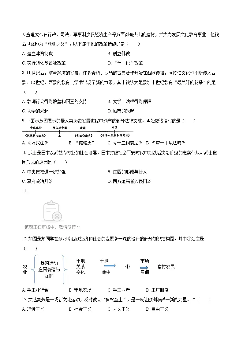 2025-2026学年河南省周口市太康县九年级（上）期中历史试卷-自定义类型第2页