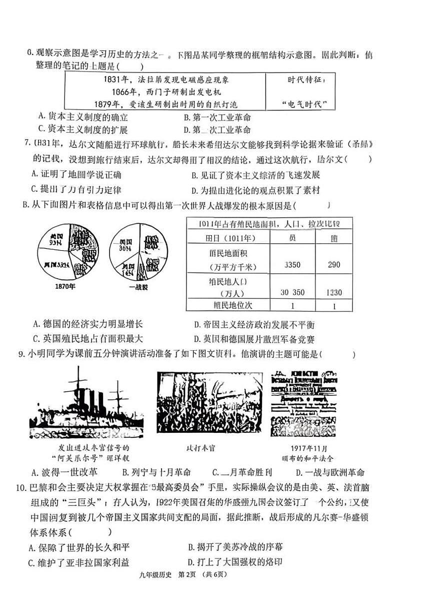 山西省长治市实验中学教育集团2025-2026学年九年级上学期12月月考历史试题（扫描版，含答案）第2页