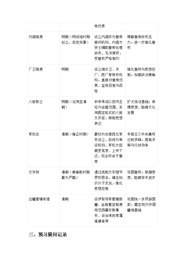 2026届中考历史二轮复习学案：集权顶峰的荣光与困局——明清时期专制主义中央集权制度演进第2页
