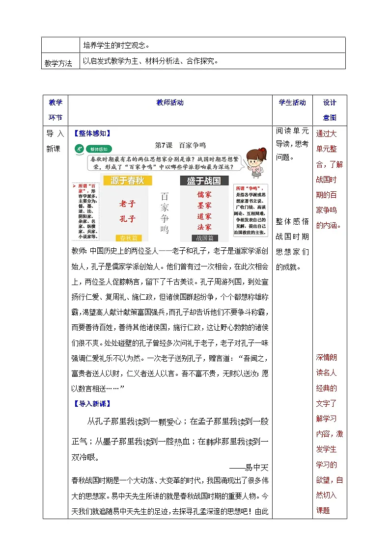 第7课 百家争鸣 教学设计 —2025—2026学年七年级·上册 历史 （统编版）第2页