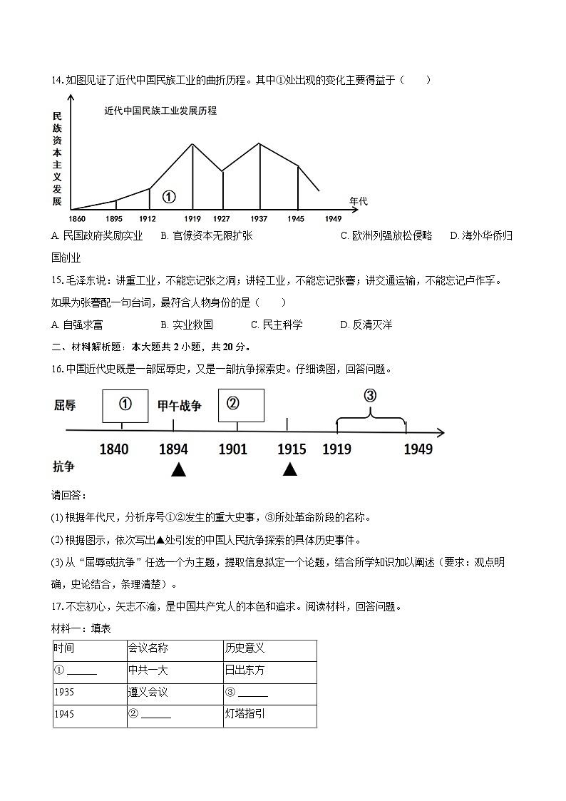 2024-2025学年江苏省盐城市响水县八年级（上）期末历史试卷-自定义类型第3页
