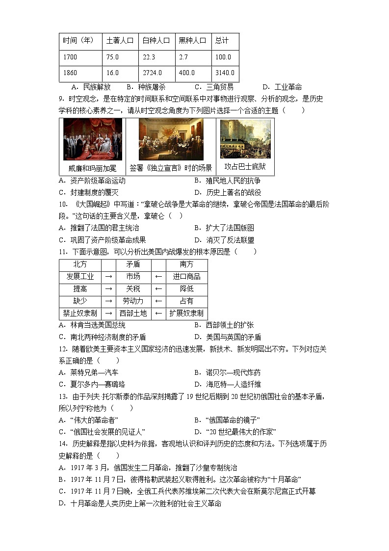 黑龙江哈尔滨市香坊区2025—2026学年九年级上学期期末历史试卷（解析版）第2页