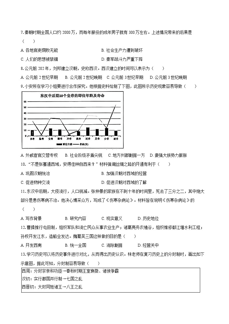 2024-2025学年广东省深圳市宝安区七年级（上）期末历史试卷（含答案）第2页