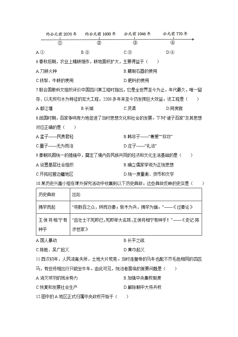 2025-2026学年西藏自治区林芝市七年级上学期期末历史试卷（学生版）第2页