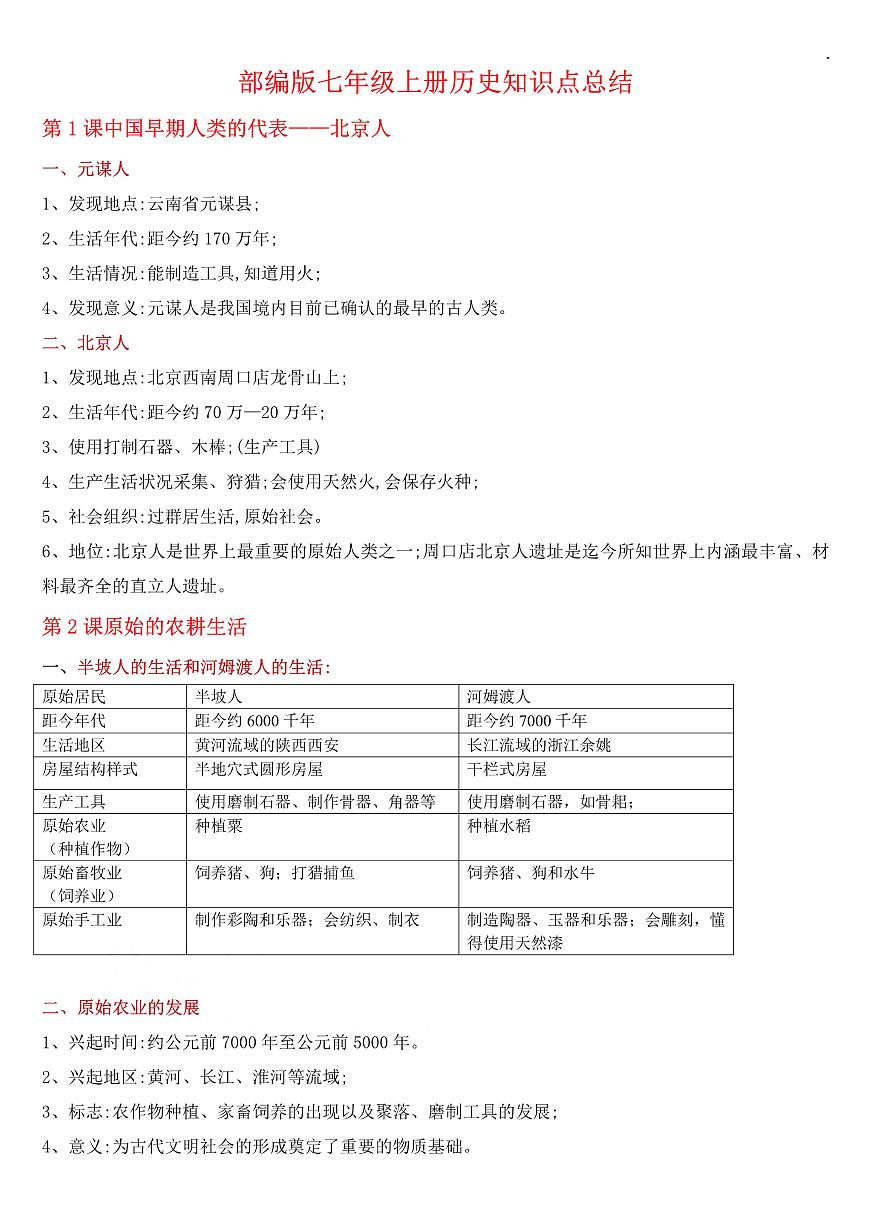 部编版七年级上册历史知识点总结第1页