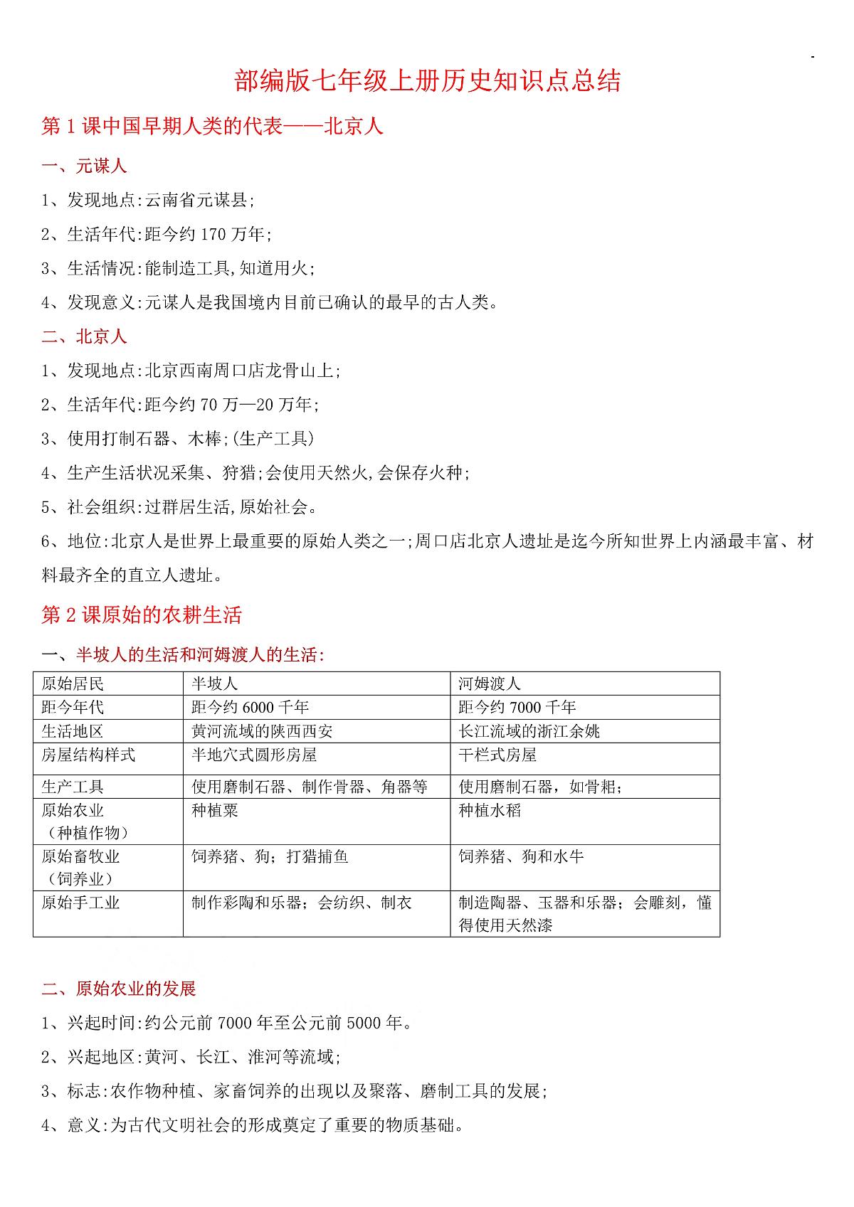 部编版七年级上册历史知识点总结第1页