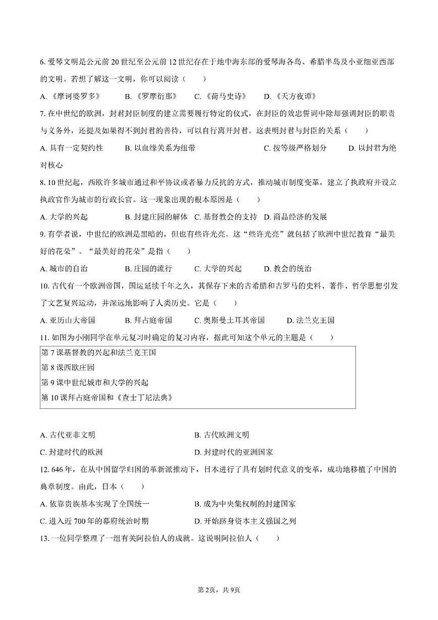 2025-2026学年山东省烟台市经开区八年级（上）期中历史试卷（五四学制）（有答案）第2页