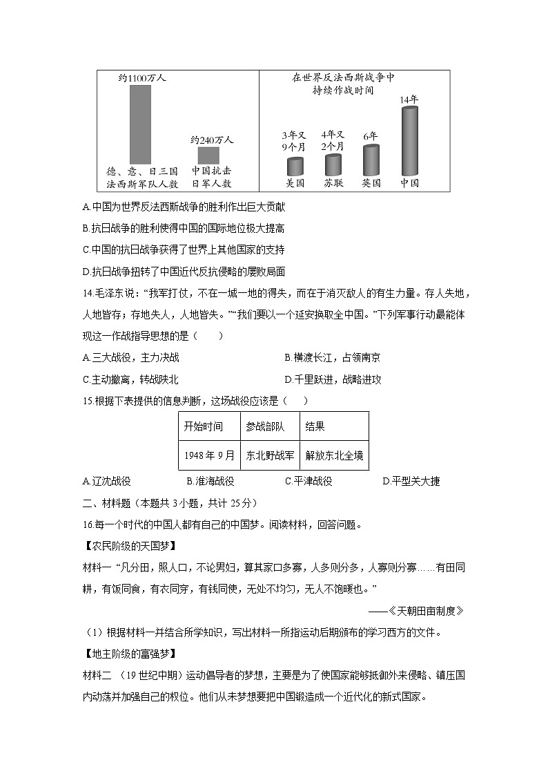 2025-2026学年四川省合江县第五片区八年级上学期第三次月考历史试卷（学生版）第3页
