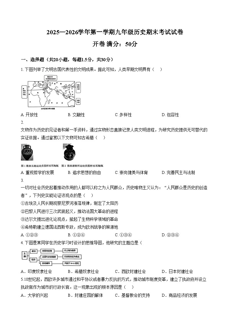 宁夏银川市第二十四中学2025_2026学年九年级上学期期末考试历史试题（扫描版，含答案）第1页