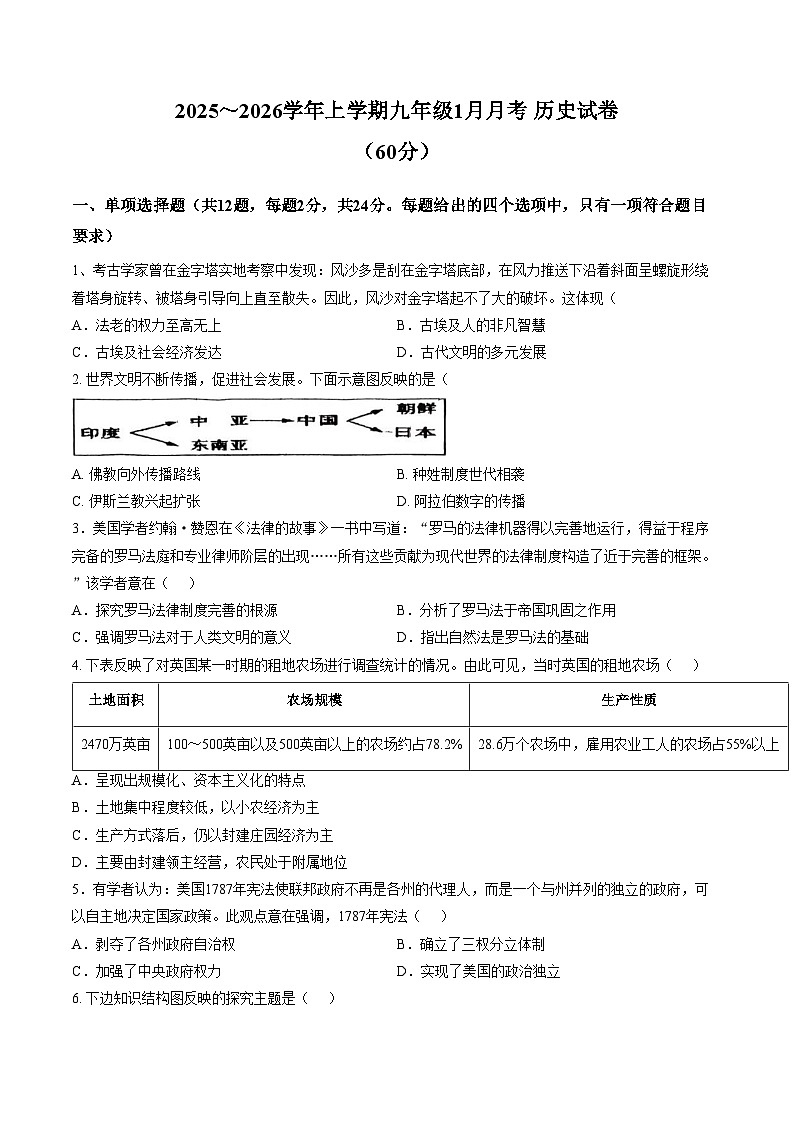 湖北省武汉市江岸区三校教联体2025_2026学年九年级上学期1月月考历史试题（扫描版，含答案）第1页