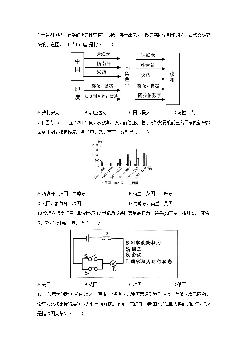 2024-2025学年贵州省部分市县联考九年级上学期期末历史试卷（学生版）第3页