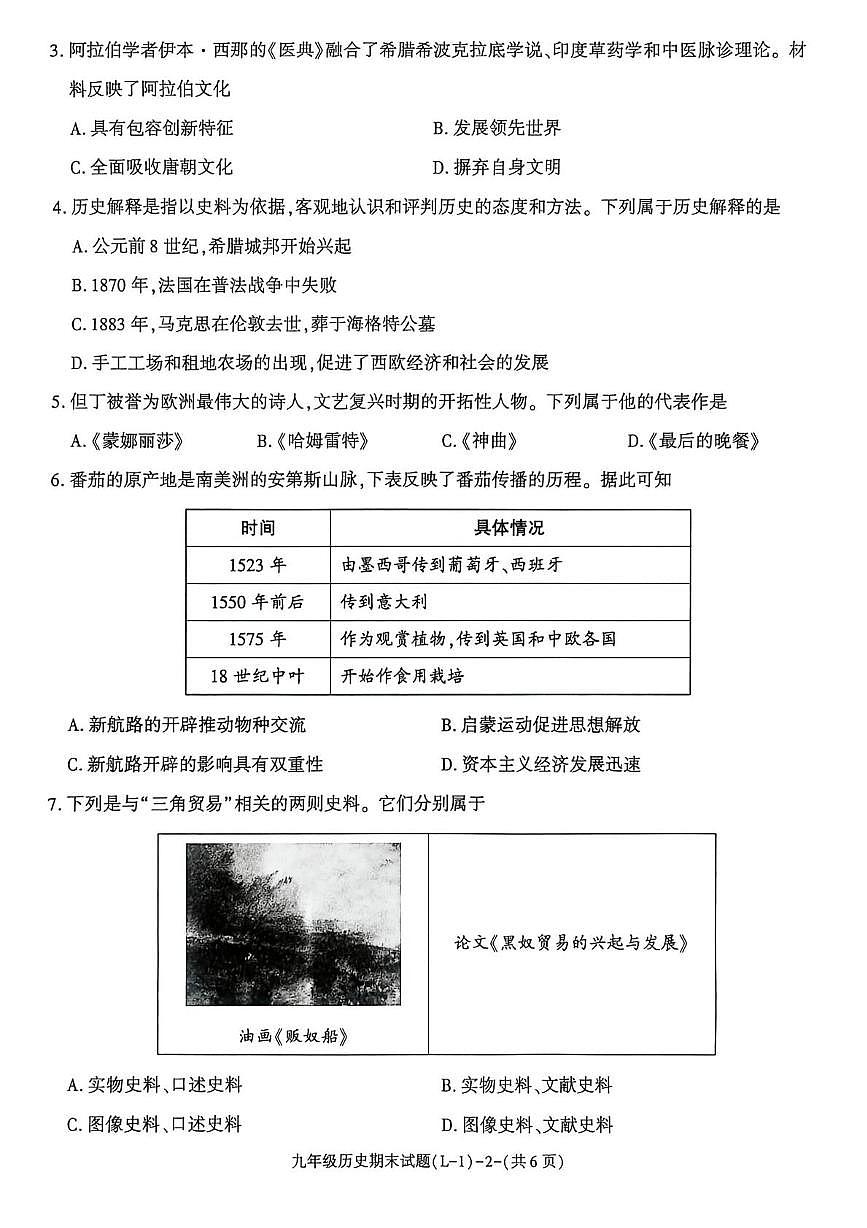 陕西省渭南市临渭区2025-2026学年九年级上学期期末历史试卷第2页